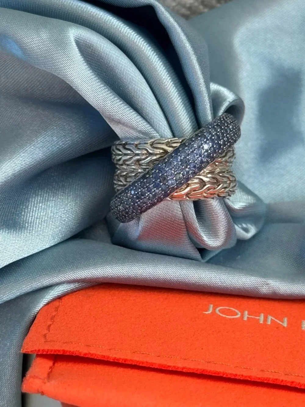 JH Essential Pavé Crossover Ring, Sterling Silver, Gemstones